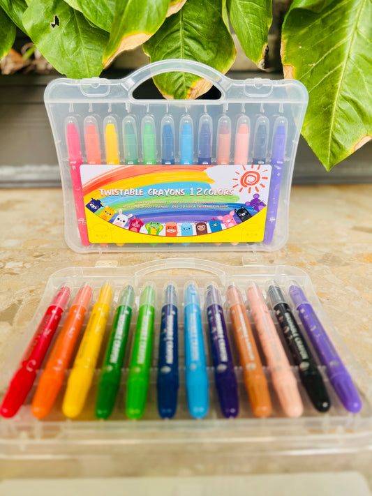 ๐ Twistable Washable Crayons โ 12 Colors with Storage Case
