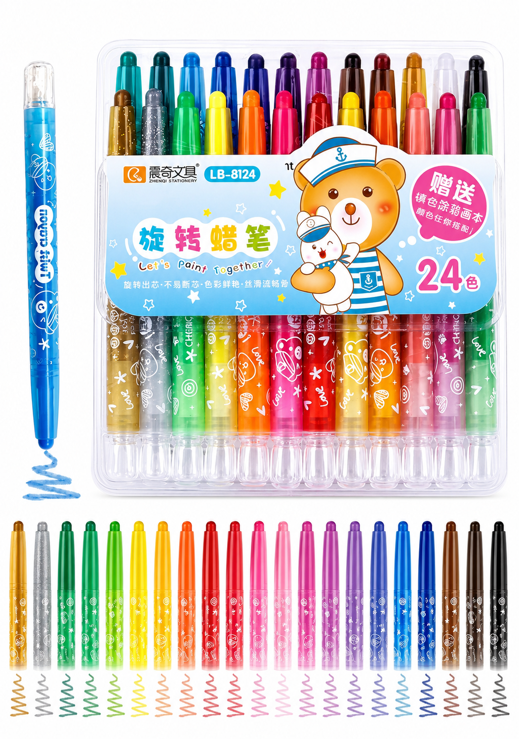 🎀 24-Color Twistable Crayon Set – Mess-Free Coloring Crayons