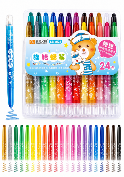 🎀 24-Color Twistable Crayon Set – Mess-Free Coloring Crayons