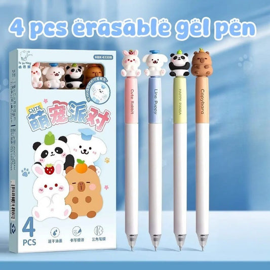 🎀 Cute Furry Friends Erasable Gel Pen Set (Pack of 4)