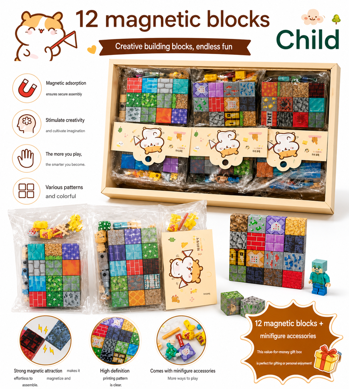 🎀 Minecraft Magnetic Block Set 🧲🟩🎮