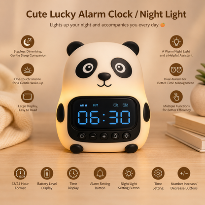 🎀 Cute Lucky Panda Alarm Clock & Night Light