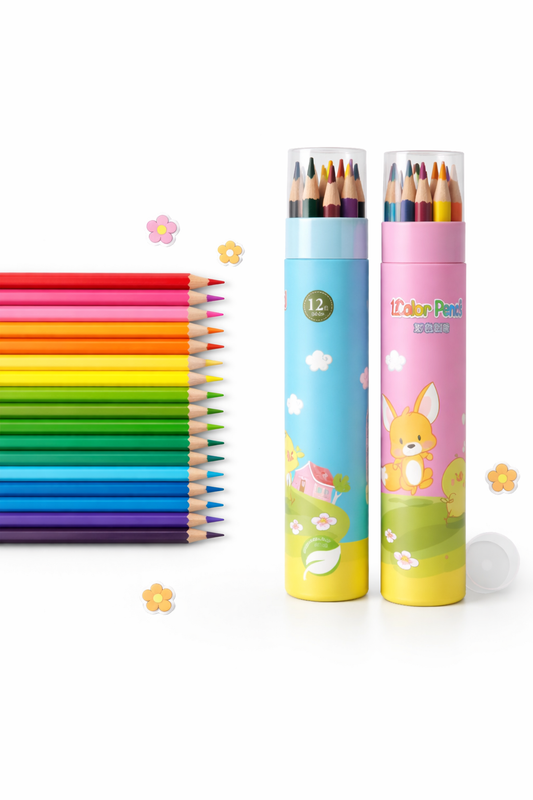 🧸Bunny & Bear Color Pencil Tube – 12 Shades