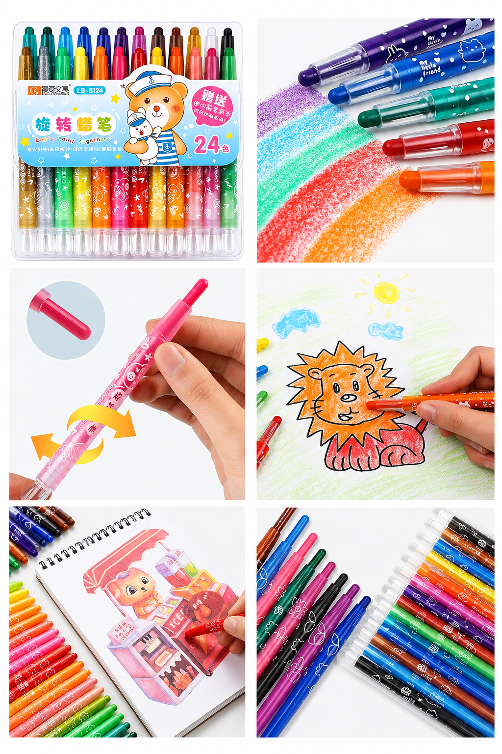 🎀 24-Color Twistable Crayon Set – Mess-Free Coloring Crayons