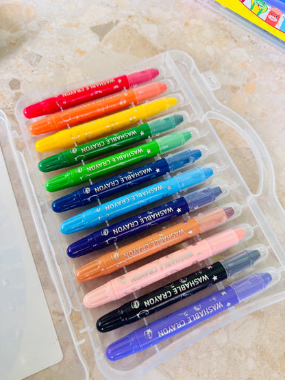 🎀 Twistable Washable Crayons – 12 Colors with Storage Case