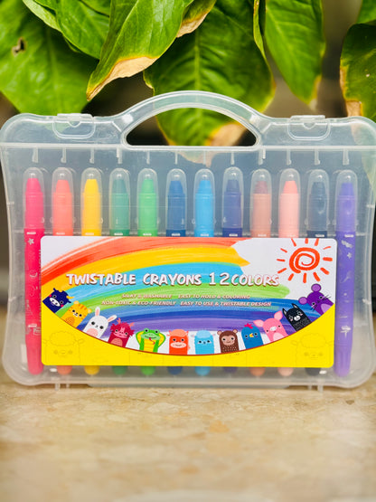 🎀 Twistable Washable Crayons – 12 Colors with Storage Case