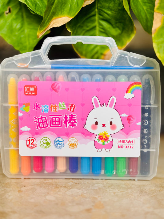 🎀 12-Color Washable Silky Crayon & Watercolor Set with Brush