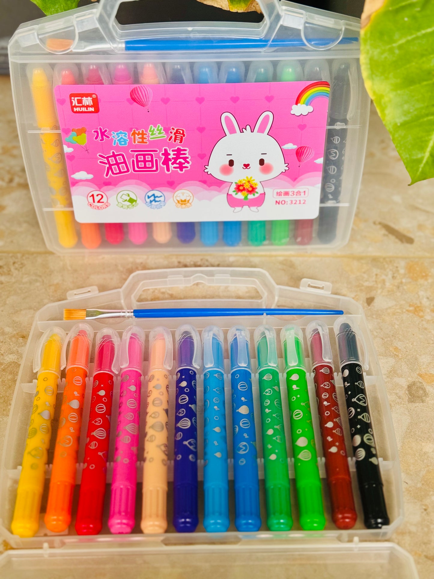 🎀 12-Color Washable Silky Crayon & Watercolor Set with Brush