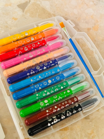 🎀 12-Color Washable Silky Crayon & Watercolor Set with Brush