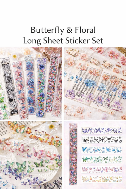 🎀 Butterfly and Floral Long Sheet Sticker Set